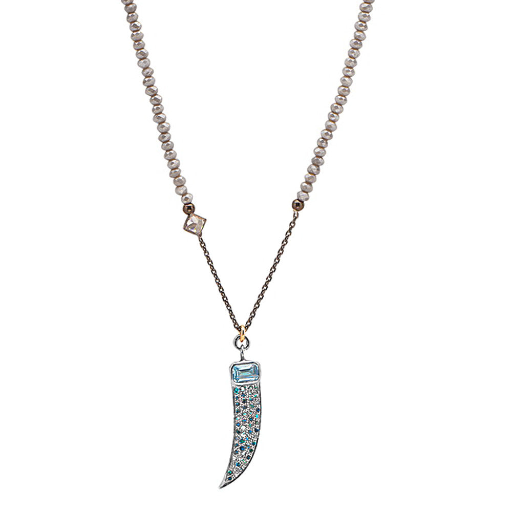 Womens Designer Blue Diamond Claw Necklace